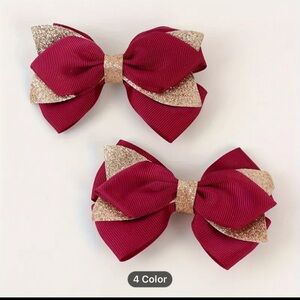 Chic Burgundy and Gold Glitter Hair Bows for Kids